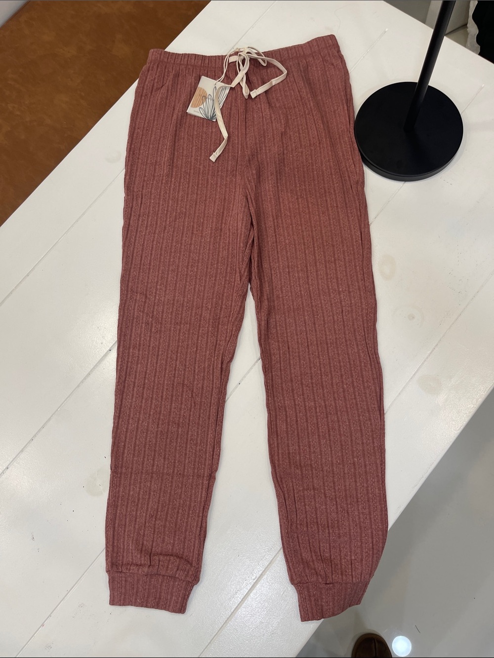 Ribbed Dusty Rose Knit Joggers